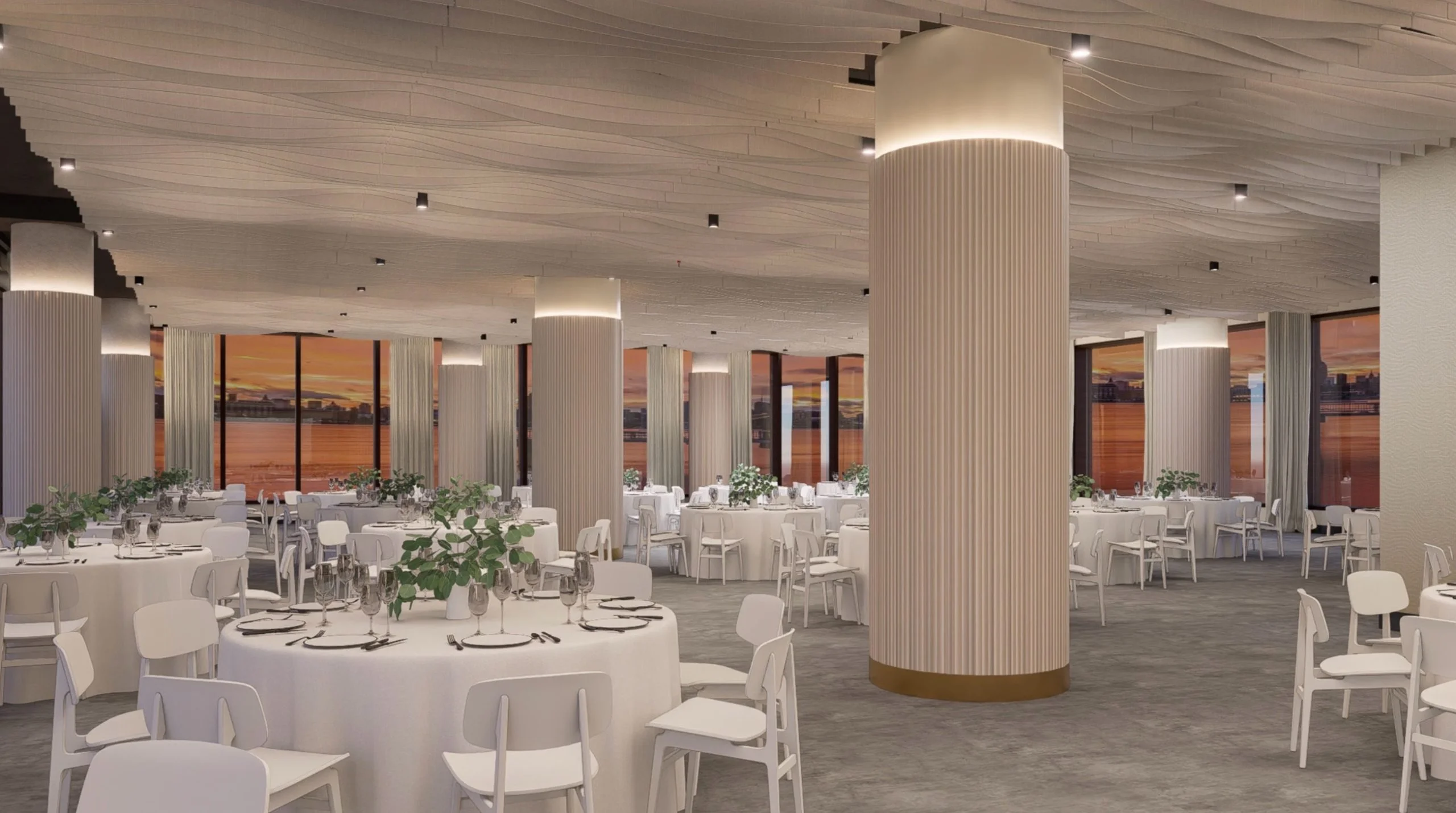 Interior of VESPER, a luxury event venue in NYC on the Williamsburg waterfront in Brooklyn