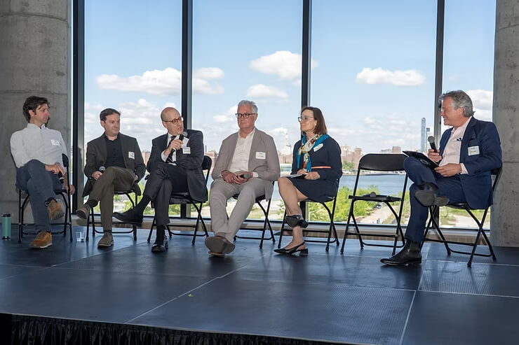 High-end corporate event on Vesper Events' panoramic rooftop terrace with Brooklyn skyline views