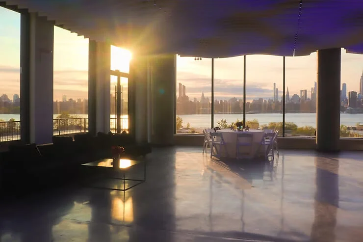 Elegant modern wedding reception at VESPER, a Brooklyn wedding venue on the Williamsburg waterfront
