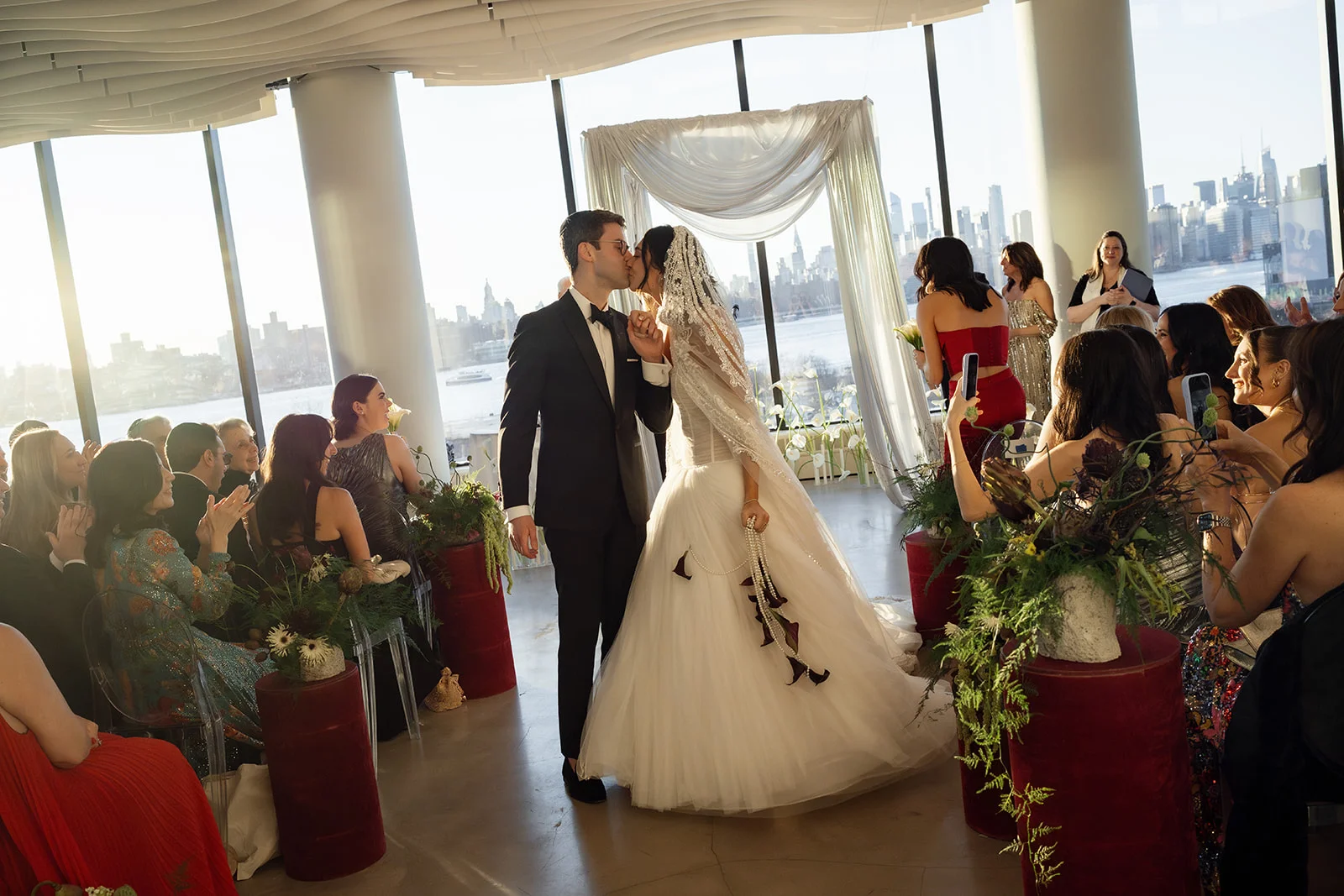 Modern wedding reception decor with eclectic elegance at Vesper Events, Williamsburg Brooklyn