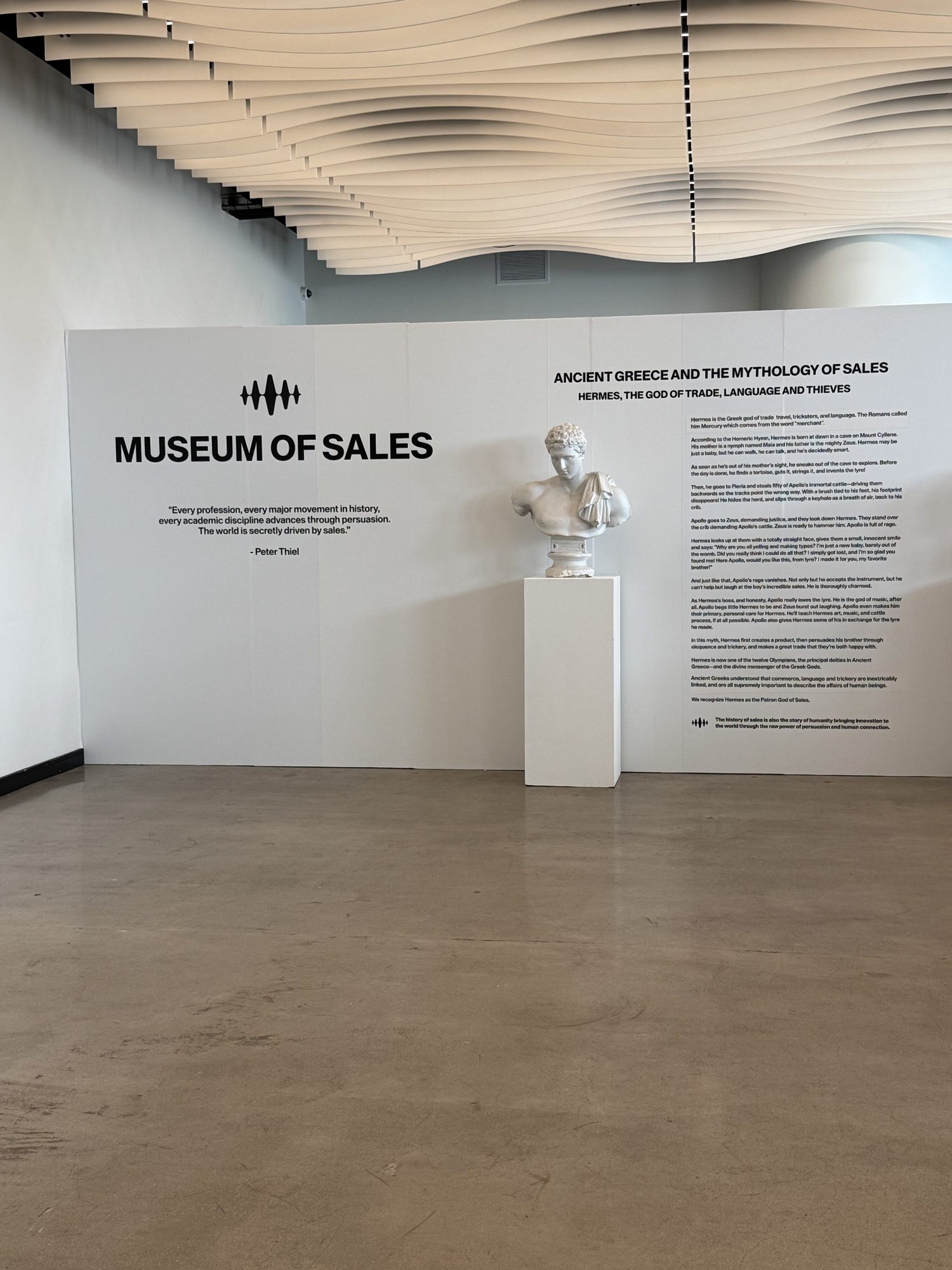 A "Museum of Sales" exhibit installed on the walls of VESPER before a corporate keynote in Brooklyn